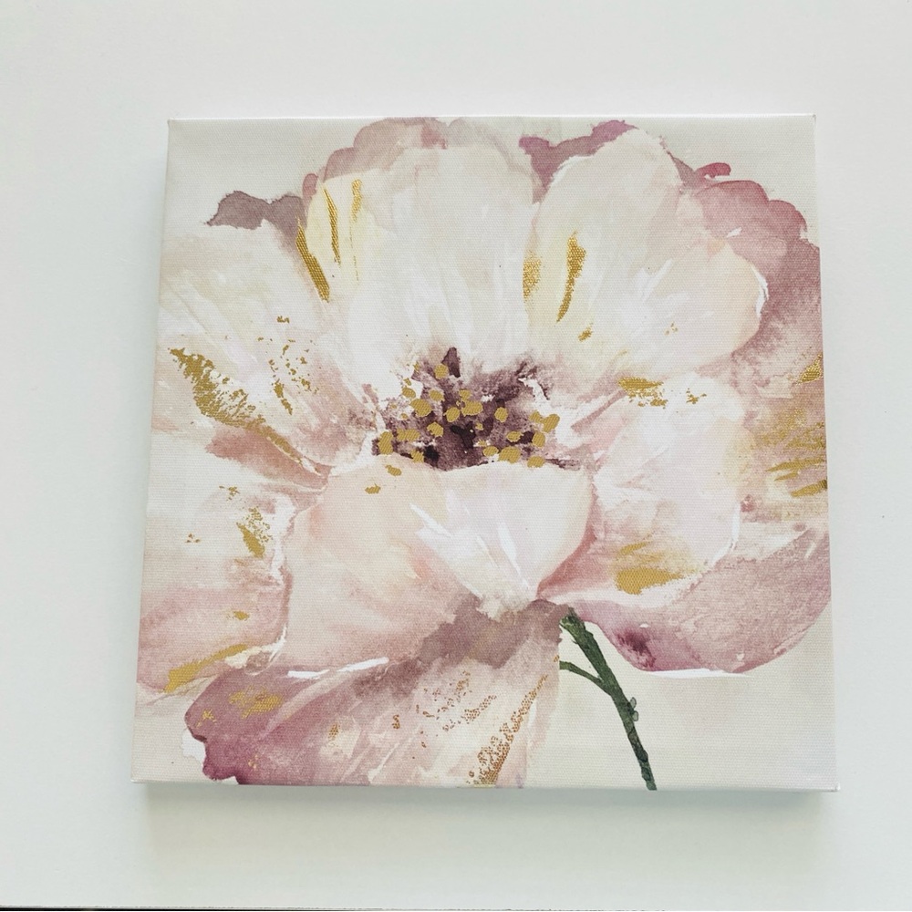 Pink flower canvas print gold detail wall hanging art decoration floral
